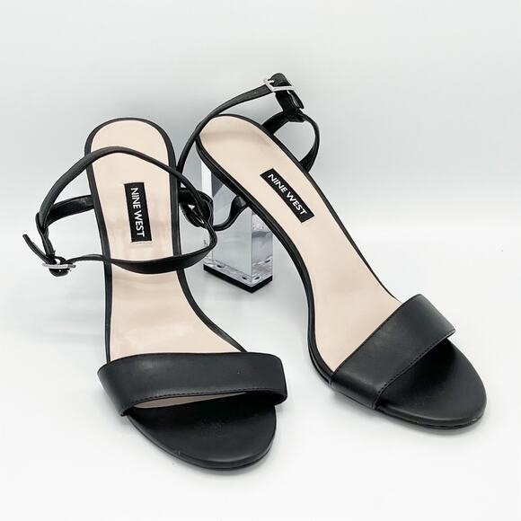 Nine West Feisty 4 inch Block Heel Sandal in Black/Clear Size 9.5 - Picture 1 of 6